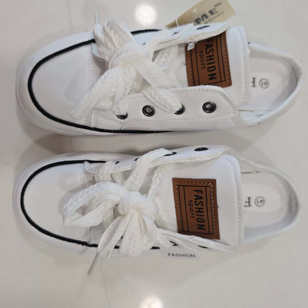 White Fashion Sport Slip-On Mule Sneakers Size 41